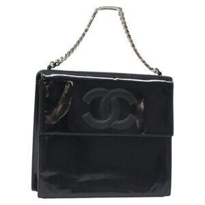CHANEL COCO Mark Chain Hand Bag Patent leather Black Silver